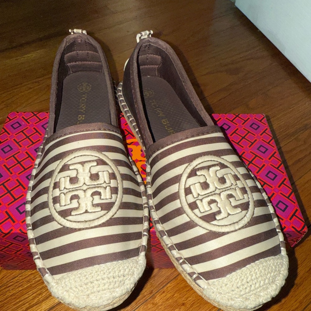 Tory Burch Brown and Cream Espadrilles